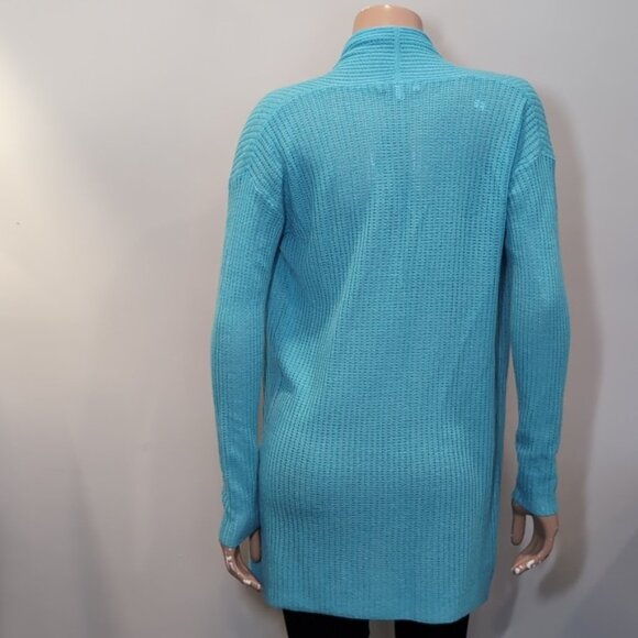 Kinross Cashmere Aqua Knit Cardigan Merino Wool Silk Open Front Shawl Collar - Picture 6 of 12